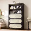 Cómoda Negra Estilo Mediados de Siglo Gabinete de Almacenamiento para Sala de Estar Dormitorio Gabinete de Almacenamiento Estantería Gabinete de Entrada Gabinete Estrecho Alto Multicapa