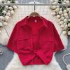 Camisa dulce de estilo cool hot girl con solapa y manga corta para mujer, verano, cuello en V, diseño retorcido con sentido, nicho hermoso, deseo puro, top ombliguera