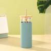 Copo de Vidro com Canudo e Tampa de Bambu Grande Capacidade Vidro de Borosilicato Alto Copo de Água Manga de Silicone para Copo Copo de Chá Resistente a Alta Temperatura e Anti-Escaldante