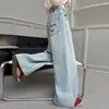 Jeans Rectos Bordados para Niñas Estilo Primavera/Otoño 2026 Nuevo Estilo Niñas Grandes Estudiantes de Secundaria Pantalones Largos de Pierna Ancha Elegantes con Forma de Corazón