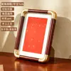 Porta-retrato oco com cantos arredondados em cobre sintético para exposição, fundo vermelho com pontilhados dourados, moldura para caligrafia e pintura, moldura em branco personalizável para DIY e escrita própria