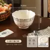 Juego de cuenco y plato de color bajo vidriado fresco para uso doméstico, borde decorativo, alto valor estético, cuenco de sopa de gran capacidad, cuenco para fideos, vajilla de cerámica
