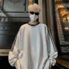 Jaqueta moletom oversized tendência estilo Hong Kong com três listras para outono e inverno, quente e forrada com fleece, moletom listrado retrô estiloso para homens
