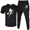 Nuevo Traje Casual de Dos Piezas para Hombre, Camiseta de Manga Corta de Color Sólido con Estampado, Pantalones, Ropa Deportiva Casual de Verano