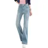 Jeans boca de sino de cintura alta customizado com strass para mulheres, novo estilo de outono, popular este ano, com efeito emagrecedor e que molda o corpo.
