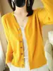 Cárdigan Suéter de Punto Retro Otoño Estilo Americano Prendas de Punto Talla Grande Top Patchwork Manga Larga para Mujer