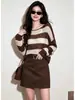 Abrigo exterior fino y elegante a rayas color café, suéter de punto holgado, nueva colección de otoño para mujer, top de alta gama