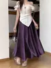 Falda Transfronteriza 2024 para Mujer Otoño Europeo y Americano Nueva Elegante de Cintura Alta Satín Satín Larga