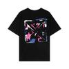 Camiseta de manga corta con estampado de flechas y pintura al óleo de color OFF 2023 para hombre, estilo europeo y americano, cuello redondo, color blanco, talla grande, moda para mujer