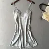 Vestido Camisola de Seda Artificial con Ribete de Encaje Sexy de una Pieza al por Mayor, Lencería Erótica, Ropa de Dormir de Verano, Directo del Fabricante