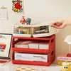 Caixa de armazenamento de mesa, porta-canetas de plástico dobrável para estudantes, porta-arquivos de papelaria, estante organizadora de armazenamento de papel A4 para mesa de escritório multicamadas