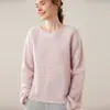 2025 Novo Suéter de Cashmere com Gola Redonda e Recorte para Outono e Inverno, Tricô de Lã Feminino, Manga Longa, Cor Pura, Macio, Sedoso, Leve e Amigo da Pele