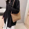 Bolso de Paja Tejido Estilo Coreano Estilo Perezoso Color Sólido Casual Bolso de Hombro Portátil Estilo Bosque de Verano para Mujer