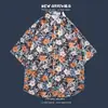 Camisa Hawaiana de Manga Corta Floral Estilo Hong Kong para Hombre, Camisa Transpirable de Seda Helada de Verano con Caída, Top Versátil Casual de Manga Tres Cuartos