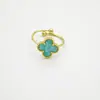 Anillo de Trébol de Cuatro Hojas Chapado en Oro para Mujer, Anillo Abierto Ajustable, Diseño de Nicho de Lujo Ligero, Joyería Floral, Moderno para el Trayecto al Trabajo