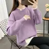 Suéter de mujer de longitud media para otoño e invierno 2025 nuevo estilo coreano suelto casual tejido de punto grueso de dos piezas falsas