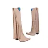 Botas Elegantes de Terciopelo Esmerilado con Remaches y Borlas, Caña Alta, Puntiagudas, Tacón Grueso, Tacón Medio, Tallas Grandes 40-46, Botas de Comercio Exterior