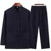 Traje Tang de Algodón y Lino NN para Primavera y Otoño Conjunto de Manga Larga para Hombre, Atuendo para Padre de Mediana Edad y Mayor, Uniforme Tai Chi Chino, Camiseta Base, Estilo Chino