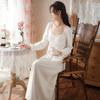 Camisola de Manga Longa para Mulheres, Estilo Palácio Vintage de Primavera Princesa com Bojo, Camisola Longa com Renda, Pode Ser Usada Fora, Roupa de Casa para Outono