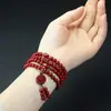 Pulseira de Contas Budistas de Oração com 108 Contas de Cinábrio Dourado Roxo Mineral Cru, Contas Budistas de Oração de Cinábrio Estilo Chinês com 108 Contas, Joia de Mão Retrô Artística