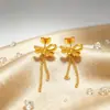 Brincos de Tarraxa Dourados com Laço do Vietnã para Mulheres Doces Imitação de Ouro Geométricos com Franjas Pendentes Joias Elegantes de Longa Duração e Resistentes à Cor Fábrica