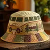 Sitio Web Independiente Transfronterizo Nuevo Modelo Coche de Viaje Patrón Bordado Acolchado Estampado Unisex Sombrero de Pescador Arcoíris Sombrero de Sol