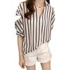 2025 Talla Grande mm Camiseta de Verano para Mujer con Lazo a Rayas de Manga Corta Cuello en V Top Ajustado y Holgado 100 kg