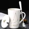 Caneca de Cerâmica Personalidade Criativa com Tampa e Colher Copo de Água para Casal Copo de Café para Meninos Xícara de Chá para Casa Escritório