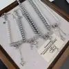 Pulsera Brazalete Collar con Broche Cruzado de Zirconia Incrustada con Perlas Estilo Dulce, Cadena de Cuello Única Versátil de Alta Gama, Exquisita