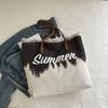 2025 Bolso de Flecos de Gran Capacidad Transfronterizo Bolso de Playa Bolso de Hombro Tipo Tote para Mujer Bolso de Mano Casual Estilo Perezoso Color Contrastante