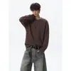 Estilo Old Money Camiseta de Punto con Cuello Henry Manga Larga para Hombre ins Otoño Talla Grande Marca de Moda Holgada Base Juvenil