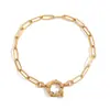 Pulsera Europea y Americana Ins Simple de Nicho Versátil Cadena de Hoja Acero Inoxidable Chapado en Oro de 18K Hebilla de Pin Pulsera de Cadena