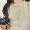 Collar Largo de Calabaza Metálica para Mujer, Joyería de Otoño e Invierno, Diseño de Lujo de Alta Gama, Cadena Versátil para Suéter, Accesorio de Moda