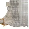 Cortinas Jacquard Floral Rosa Country Americano com Renda Vazada para Sala de Estar, Quarto, Sala de Jantar, Varanda, Cortinas Finas