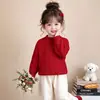 Suéter feminino vermelho outono e inverno trançado novo estiloso pullover infantil bebê roupa de Ano Novo camada base top