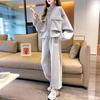 Estilo de Hong Kong terno Retro Chic Workwear Sweatshirt Jaqueta Cintura Apertada Perna Casual Trendy Ins Calças Esportivas de Duas Peças
