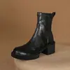 Botines Gruesos para Mujer 2025 Otoño/Invierno Nuevos Botas Martin Retro de Piel Genuina Botas de Tacón Alto Tacón Grueso Botas Ajustadas