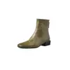Botas de Cano Curto Quadradas de Couro Bovino de Primeira Camada Femininas Salto Médio Bloco Zíper nas Costas Couro Genuíno Outono/Inverno Novas Botas de Cano Curto Estilosas Botas de Cano Curto Polidas Femininas