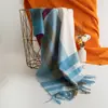 Bufanda Clásica de Cuadros Imitación Cachemir para Mujer en Otoño e Invierno, Bufanda de Cuadros Cálida Unisex para Pareja Dopamina