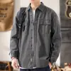 Jaqueta casual de manga comprida cinza para homens, top novo versátil para primavera e outono, camisa jaqueta de trabalho de algodão puro com corte solto