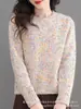 Novedades Otoño e Invierno 2025 Suéteres de Punto Redondo Pequeño para Mujer, Elegantes Suéteres de Punto Holgado con Hilo Floral, Tops Básicos de Punto