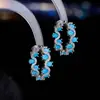 Aretes de Clip Azules Turquesa de Nuevo Estilo Transfronterizos, Pendientes de Aro de Alta Gama con Sentido de Diseño, Circonitas Microincrustadas, Accesorios para Orejas Versátiles y Exquisitos