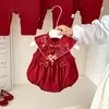 Enterizo Rojo Estilo Chino para Bebés Niñas, Atuendo de Verano para Recién Nacidos, Ropa Delgada de Verano para Fiesta de Primer Cumpleaños