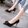 Saltos Altos Franceses Femininos Stiletto Bico Fino 2023 Novo Estilo Laço com Saia Raso Elegante Elegante