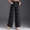 Calça Wide Leg Versátil Xadrez Retrô para Mulheres, Nova Coleção Outono 2026 Estilo Coreano Cintura Alta Emagrecedora Quente À Prova de Vento Casual Tendência