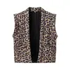 Zaza Feito à Mão Estilo Europeu e Americano Atacado Roupas Femininas, Moderno e Versátil, Casual Slim Fit, Colete Simples com Estampa de Leopardo