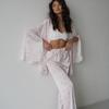 2025 Novo Pijama Estampado de Renda com Cadarço, Soltinho, Confortável e Macio para Uso Doméstico Feminino, Europeu e Americano, Outono e Inverno, Pode Ser Vendido no Atacado