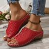 Transfronterizo Nuevo Tallas Grandes Pantuflas Suela Gruesa Cuña Boca de Pez Costura de Coche Casual Comercio Exterior de Mujer Patrón de Cocodrilo PU Pantuflas de Mujer
