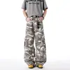 Calça Casual Solta Reta Versátil Estampa Camuflada Patchwork Curva Rui Feng Primavera/Verão Masculina Pantalona para Casal