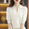 Suéter de Punto para Mujer Factory Cattle Lujo Ligero Lana Suave Caxmir Solapa Grande Manga Media en V Cuidado Máquina